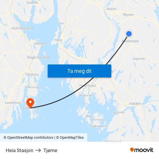 Heia Stasjon to Tjøme map