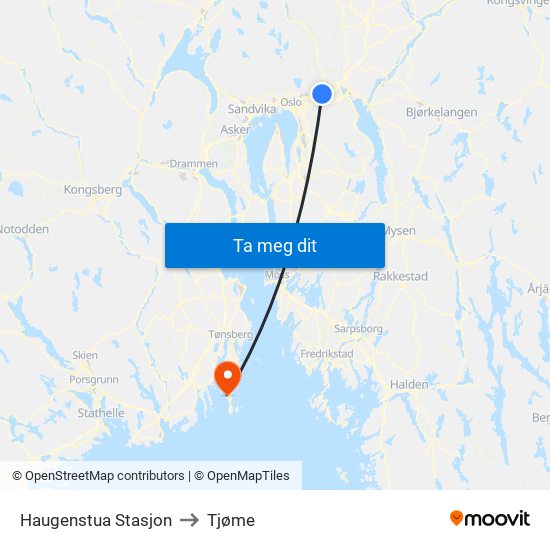 Haugenstua Stasjon to Tjøme map