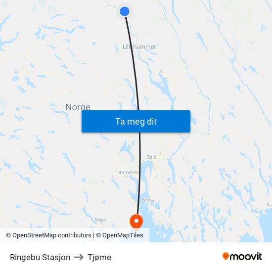 Ringebu Stasjon to Tjøme map