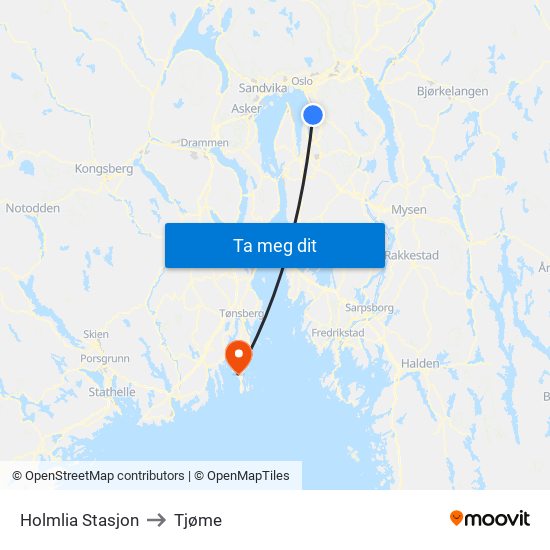 Holmlia Stasjon to Tjøme map