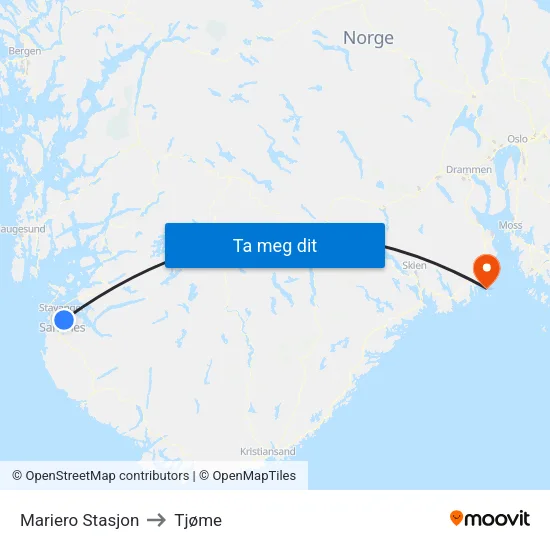 Mariero Stasjon to Tjøme map