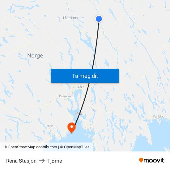 Rena Stasjon to Tjøme map