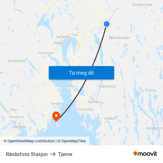 Rånåsfoss Stasjon to Tjøme map