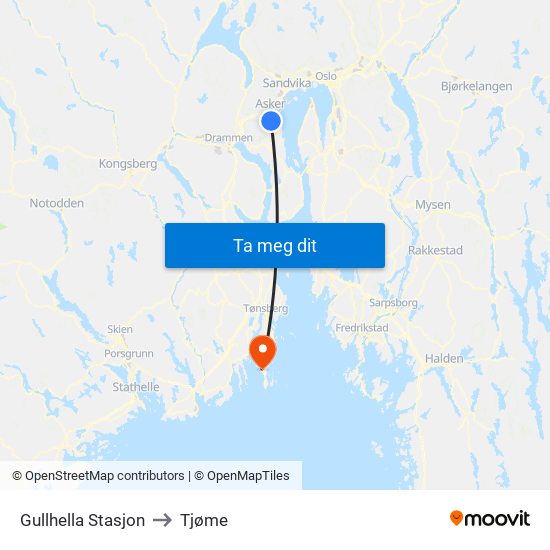 Gullhella Stasjon to Tjøme map