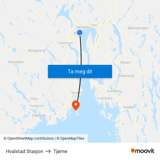 Hvalstad Stasjon to Tjøme map