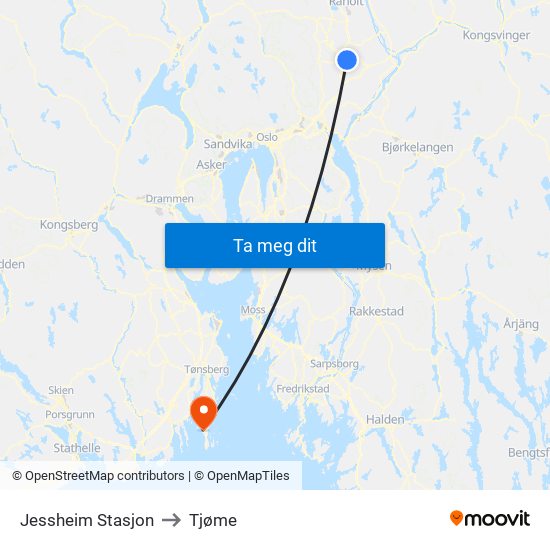 Jessheim Stasjon to Tjøme map