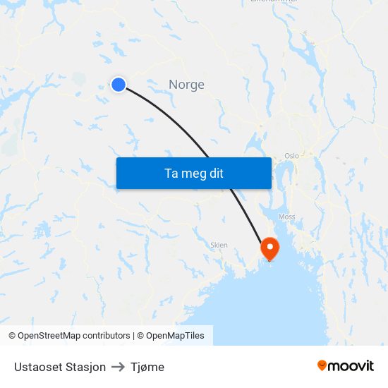 Ustaoset Stasjon to Tjøme map