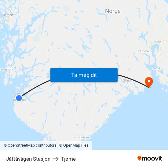 Jåttåvågen Stasjon to Tjøme map