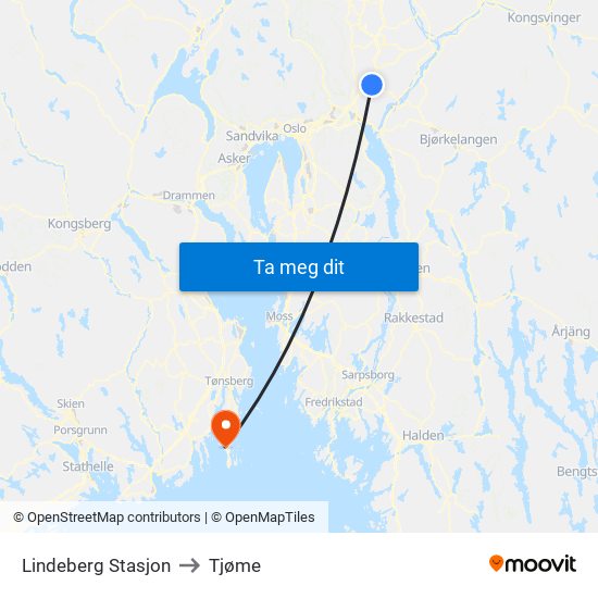 Lindeberg Stasjon to Tjøme map