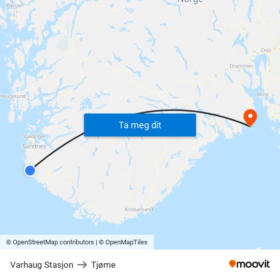 Varhaug Stasjon to Tjøme map