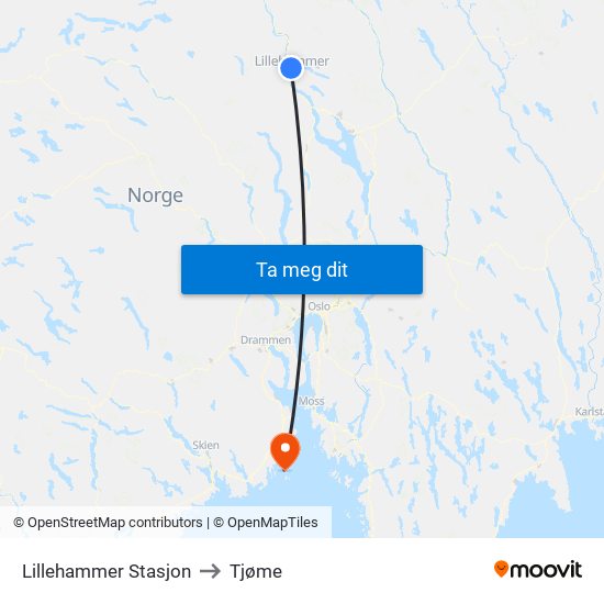 Lillehammer Stasjon to Tjøme map