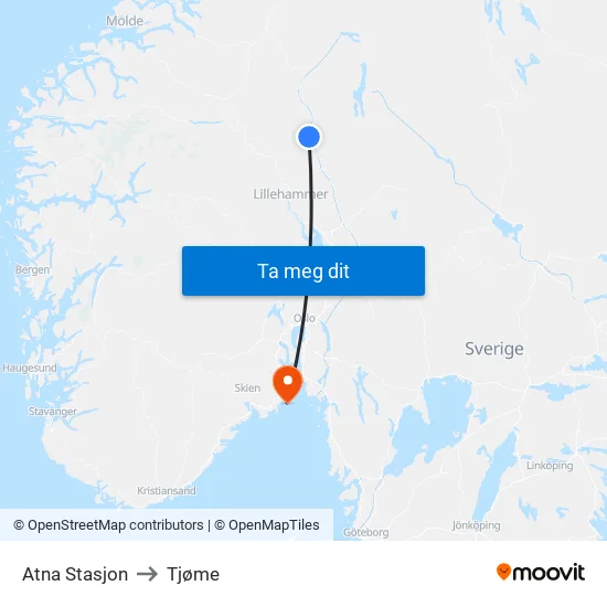 Atna Stasjon to Tjøme map