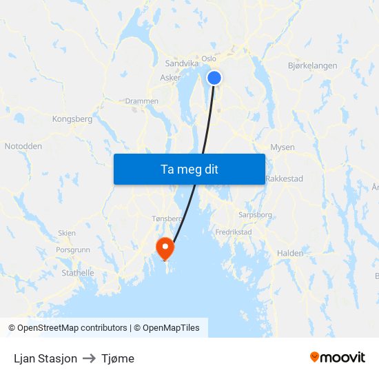 Ljan Stasjon to Tjøme map