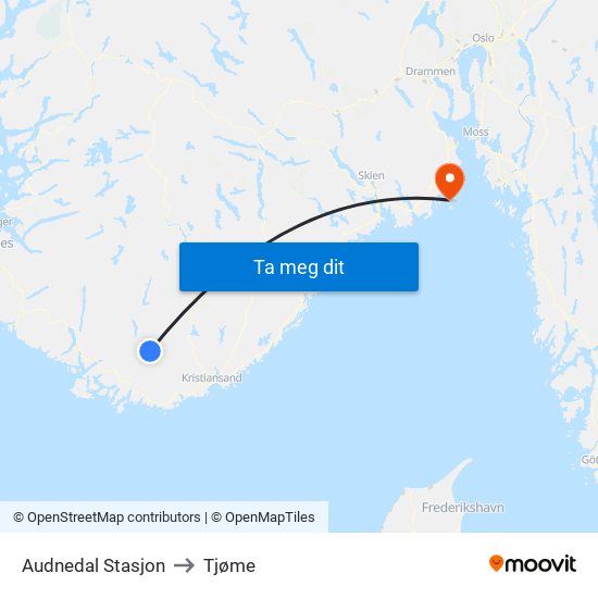 Audnedal Stasjon to Tjøme map