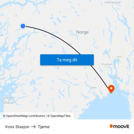 Voss Stasjon to Tjøme map