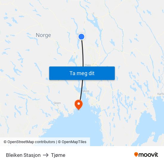 Bleiken Stasjon to Tjøme map