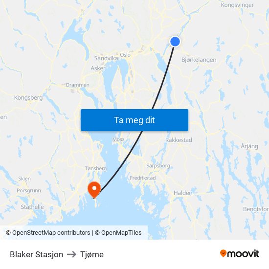 Blaker Stasjon to Tjøme map