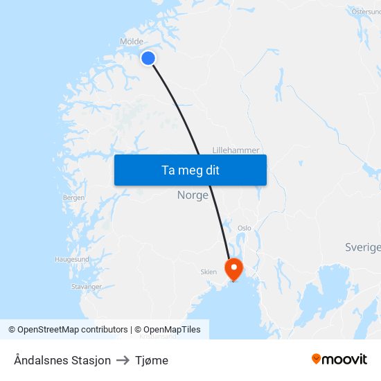 Åndalsnes Stasjon to Tjøme map