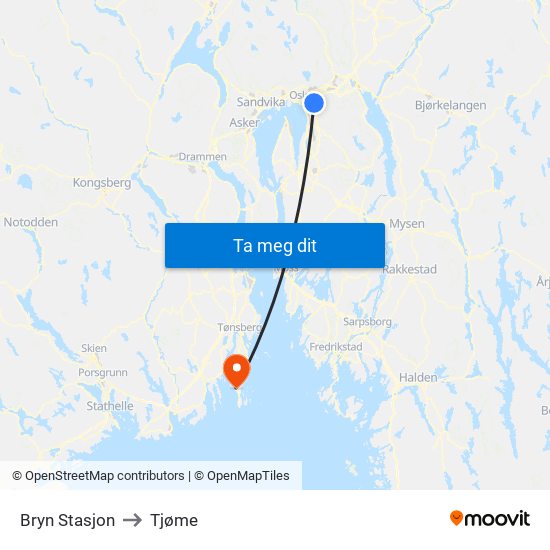 Bryn Stasjon to Tjøme map