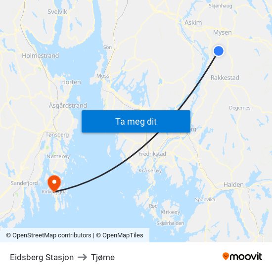 Eidsberg Stasjon to Tjøme map