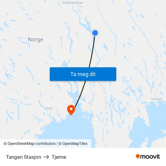 Tangen Stasjon to Tjøme map