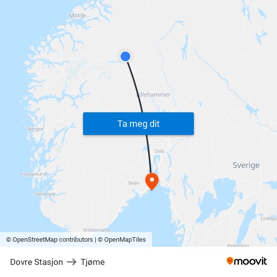 Dovre Stasjon to Tjøme map