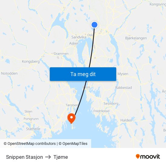 Snippen Stasjon to Tjøme map