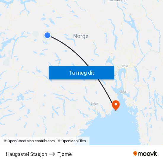 Haugastøl Stasjon to Tjøme map