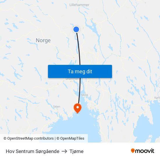 Hov Sentrum Sørgående to Tjøme map