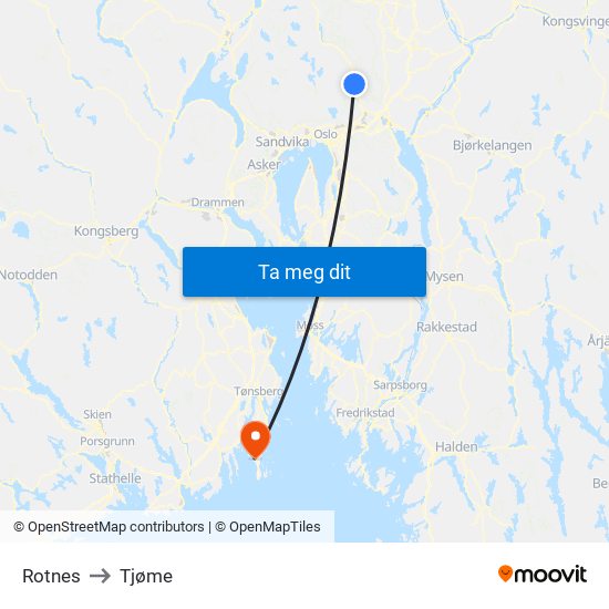 Rotnes to Tjøme map