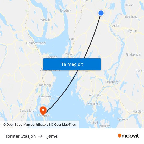 Tomter Stasjon to Tjøme map