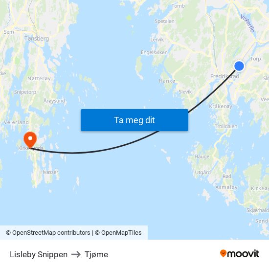 Lisleby Snippen to Tjøme map