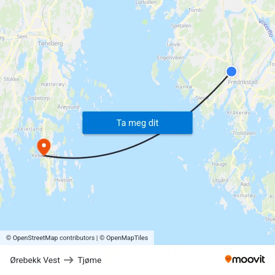 Ørebekk Vest to Tjøme map