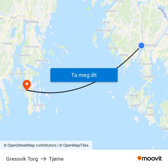 Gressvik Torg to Tjøme map