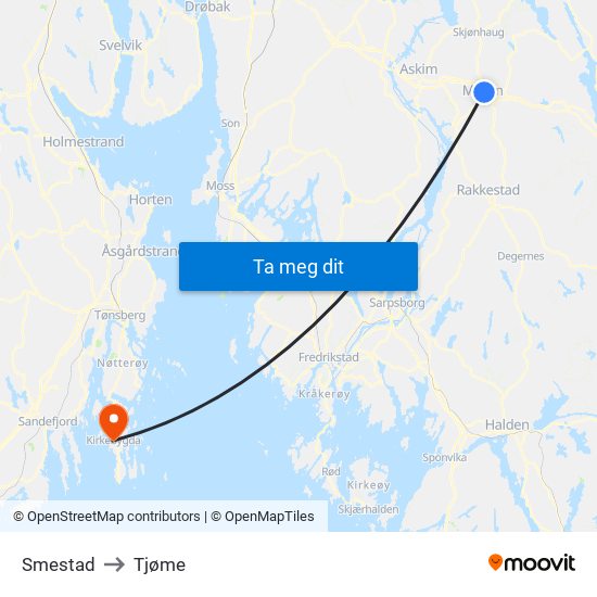 Smestad to Tjøme map