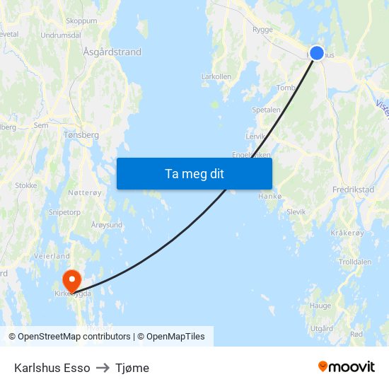 Karlshus Esso to Tjøme map