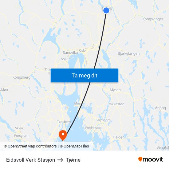 Eidsvoll Verk Stasjon to Tjøme map