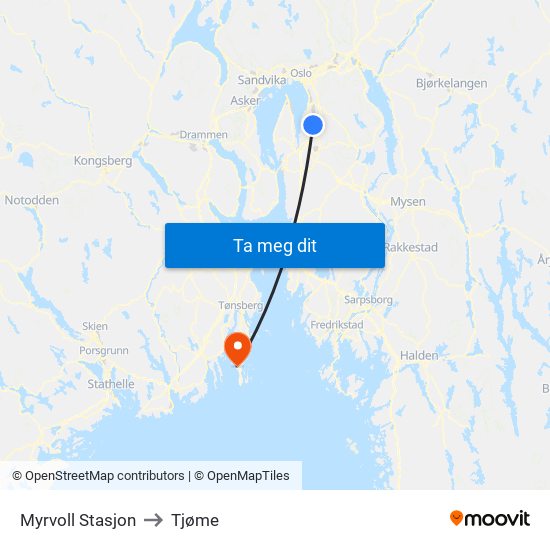 Myrvoll Stasjon to Tjøme map