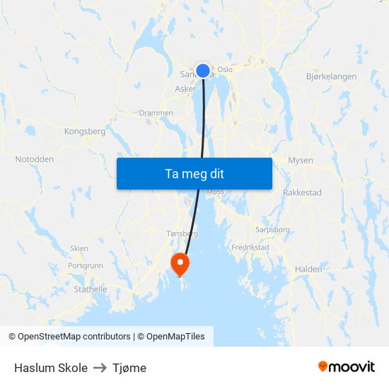 Haslum Skole to Tjøme map