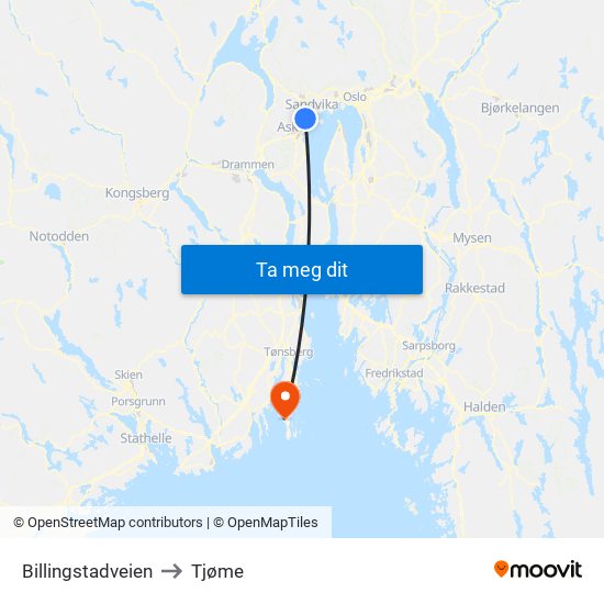 Billingstadveien to Tjøme map