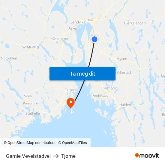 Gamle Vevelstadvei to Tjøme map
