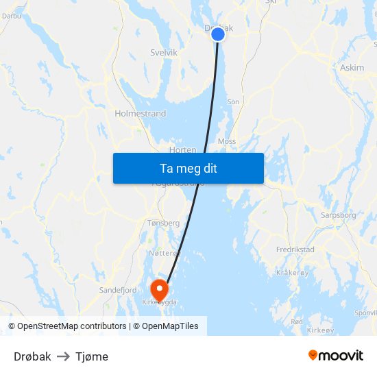 Drøbak to Tjøme map