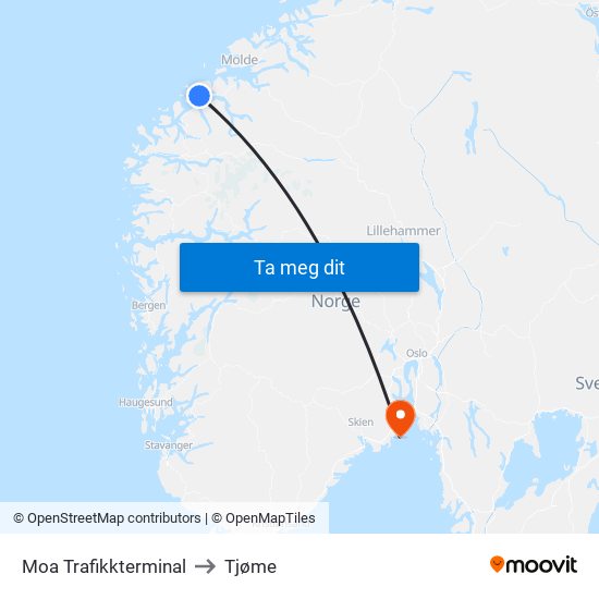 Moa Trafikkterminal to Tjøme map