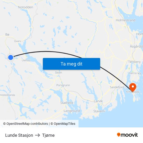 Lunde Stasjon to Tjøme map
