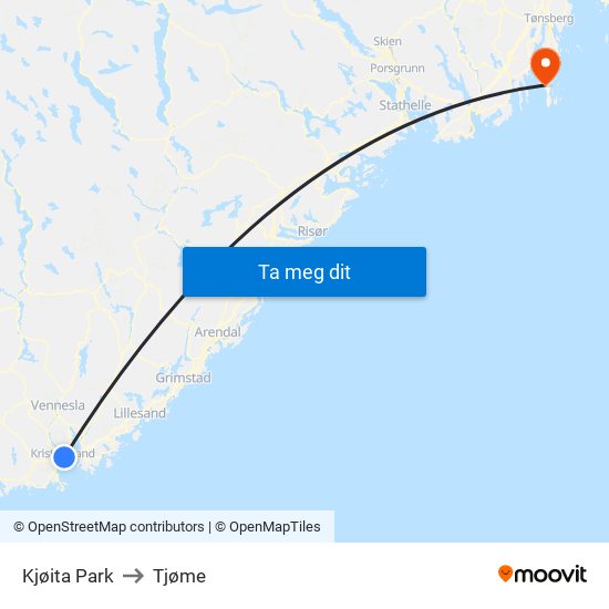 Kjøita Park to Tjøme map