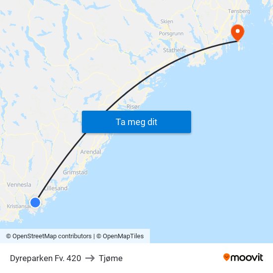 Dyreparken Fv. 420 to Tjøme map