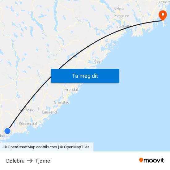 Dølebru to Tjøme map