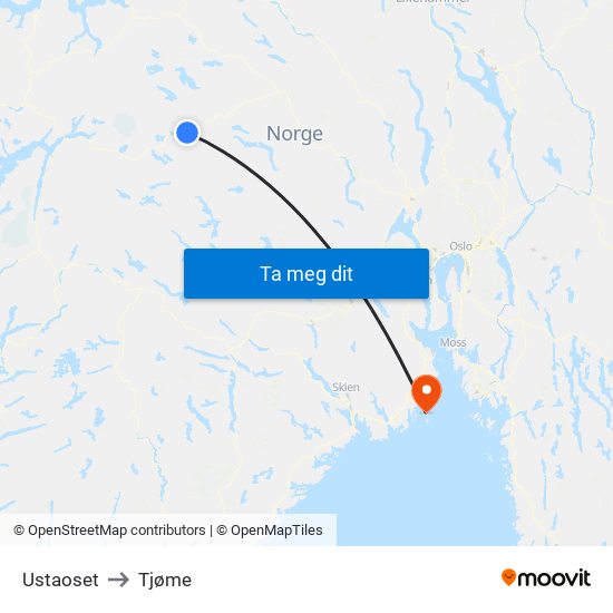 Ustaoset to Tjøme map