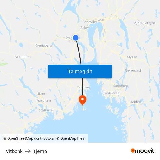 Vitbank to Tjøme map