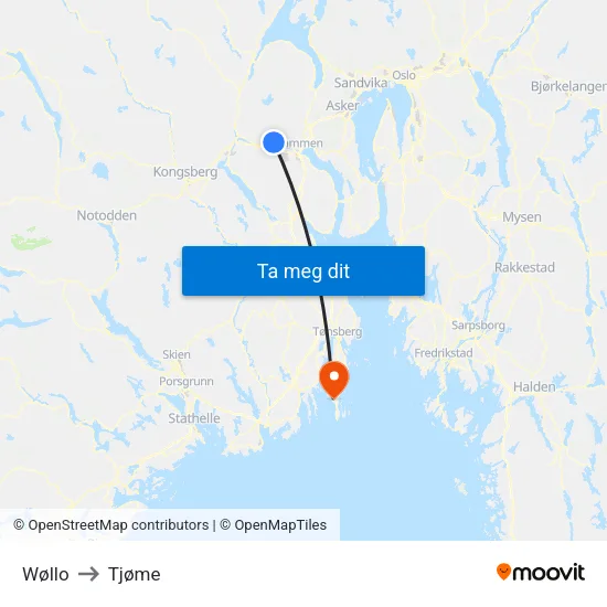 Wøllo to Tjøme map